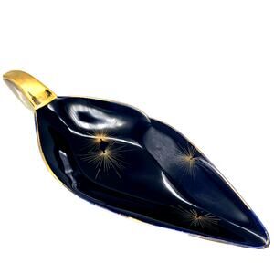 Vtg Gold Starburst Art Deco Atomic Dish Germany Echt Kobalt Dark Blue MCM